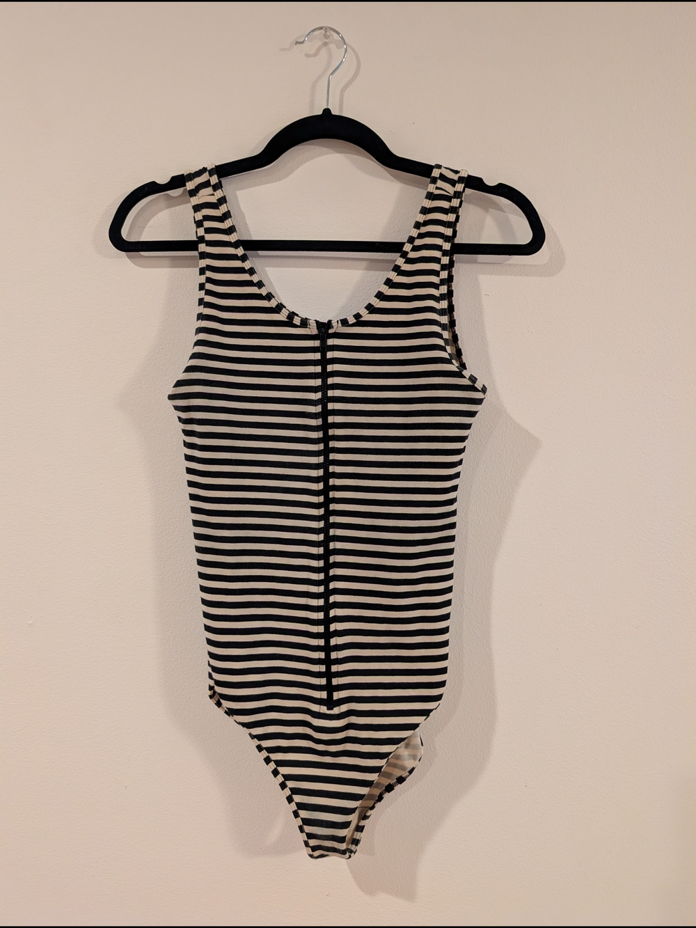 American Apparel Black and White Striped Scoop Neck Bodysuit